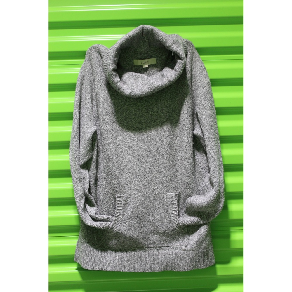 LOFT Womens Gray Heathered Cowl Neck Kangaroo Pocket Sweater Small 482691